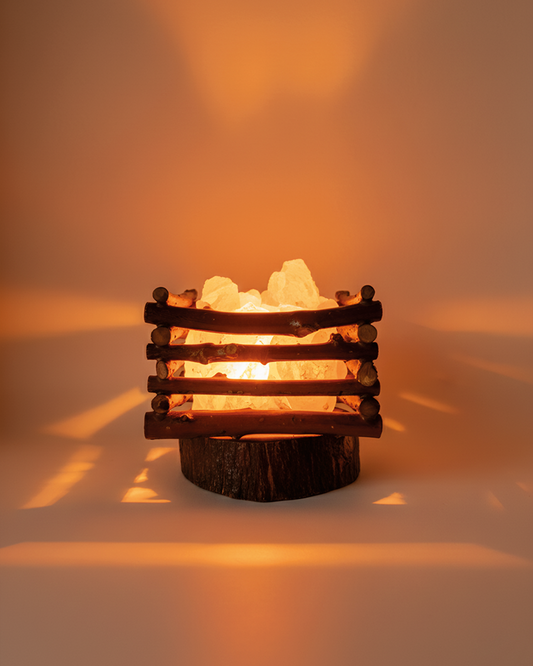 Scandinavian Siwa Lakes Salt Ember Lamp with an Olive Wood Base