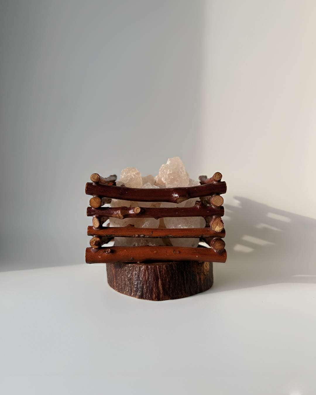 Scandinavian Siwa Lakes Salt Ember Lamp with an Olive Wood Base
