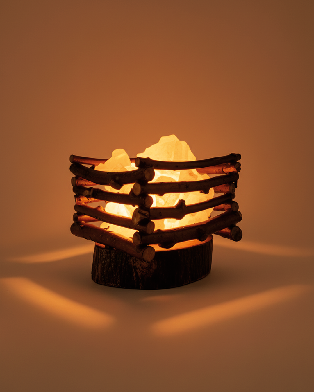 Scandinavian Siwa Lakes Salt Ember Lamp with an Olive Wood Base