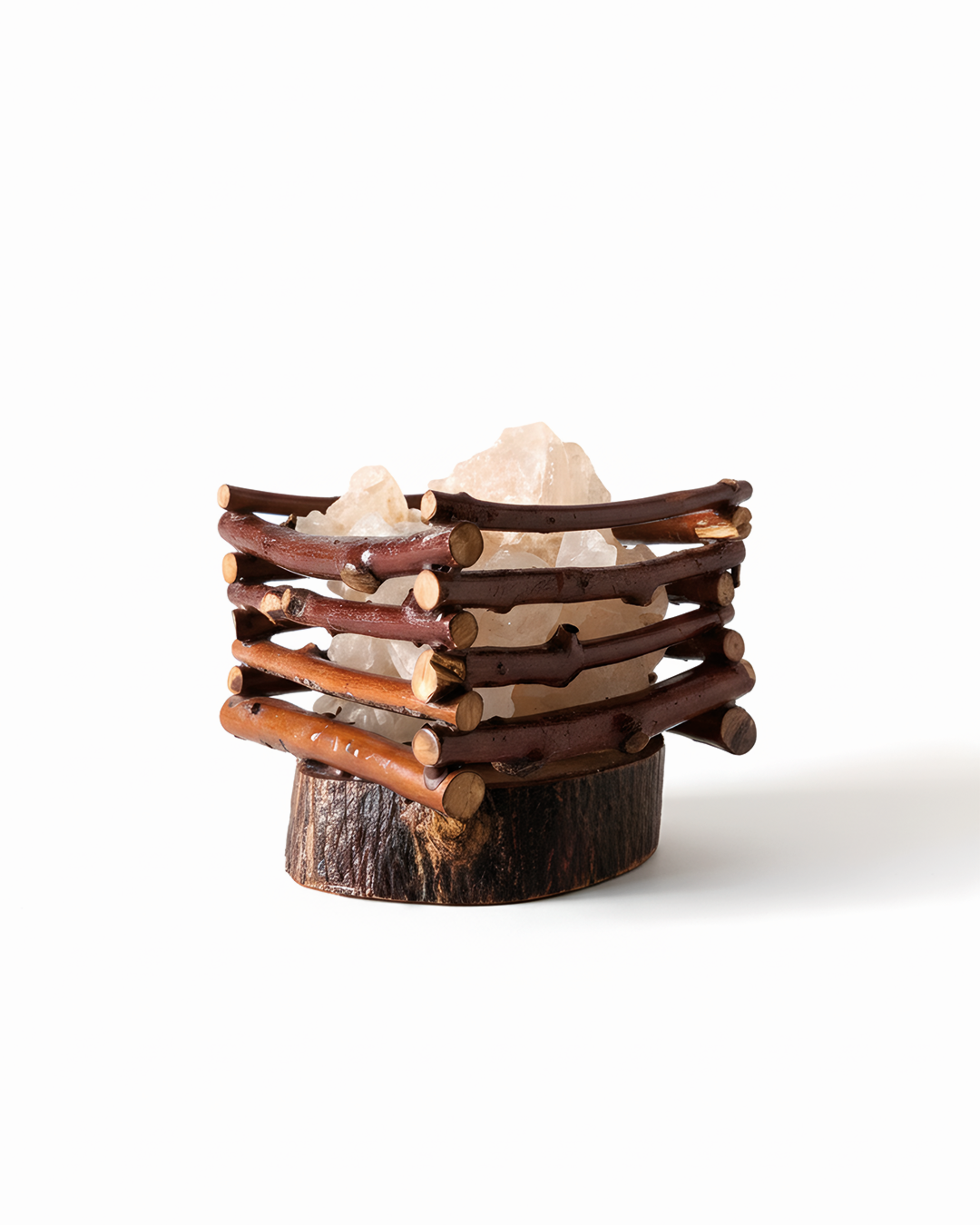 Scandinavian Siwa Lakes Salt Ember Lamp with an Olive Wood Base